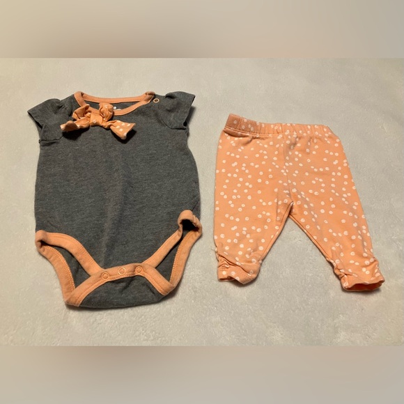 Circo Other - Circo Gray Bodysuit with Peach Trim and Polka Dot Pants